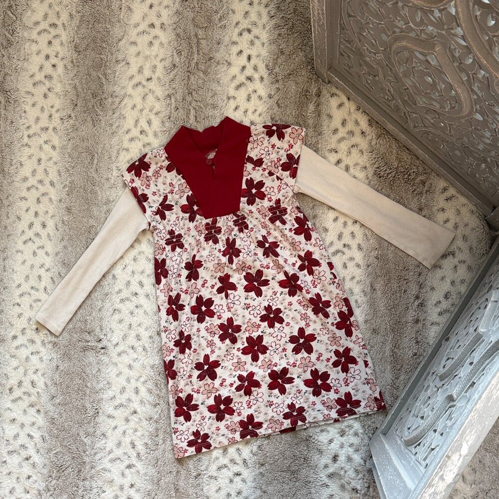 Tea Collection pink red floral long sleeve dress girls 5T garden party winter